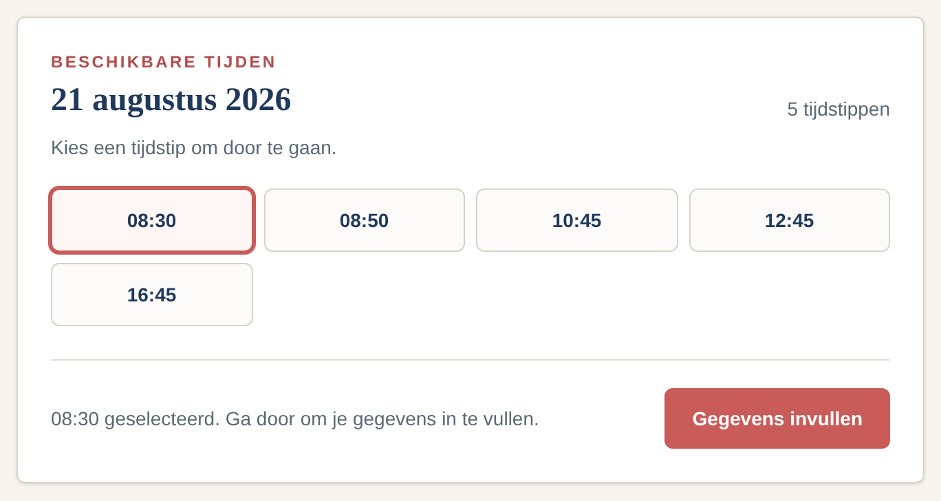 Voorbeeld van een persoonlijke boekingspagina